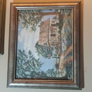 Rustic Country Store Landscape Art with Brown Frame